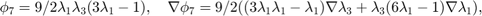 $$ \phi_7 = 9/2\lambda_1\lambda_3 (3\lambda_1-1),\quad \nabla\phi_7 = 9/2 ((3 \lambda_1 \lambda_1-\lambda_1) \nabla \lambda_3+ \lambda_3 (6 \lambda_1-1) \nabla \lambda_1),$$