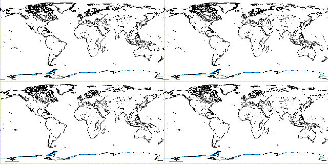 Four Mercator
maps in a rectangle, one in each corner.