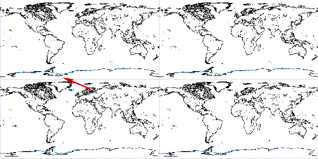 Figure 1 with
an arrow starting in Rovaniemi, Finland,  stopping when it
crosses the Northern edge of the Mercator maps