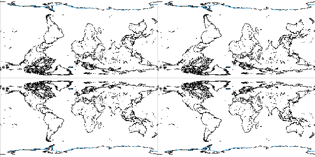 Two
<i>upside-down</i> Mercator maps atop two normally aligned
Mercator maps